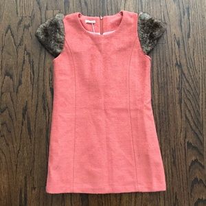 NWT Dino Bebe Coral Wool Dress + Faux Fur Sleeves
